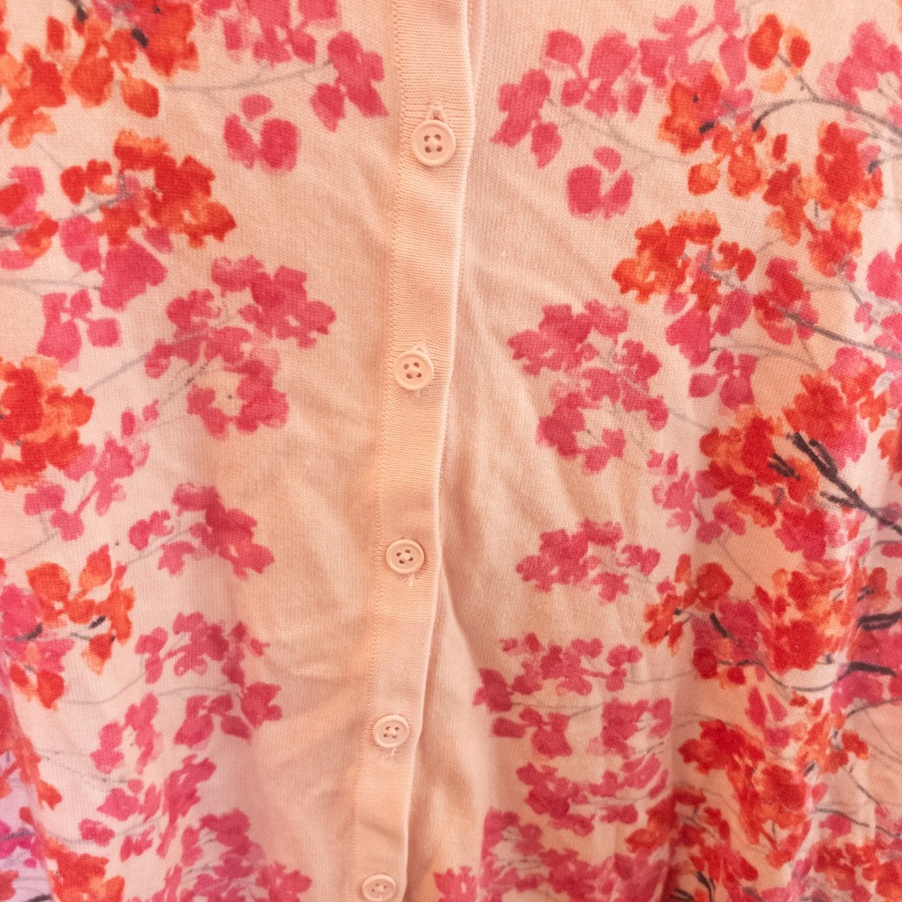 Talbots Cotton Blend Knit Button Up Cardigan Cherry Blossom Pastel Pink Womens M - Picture 5 of 6